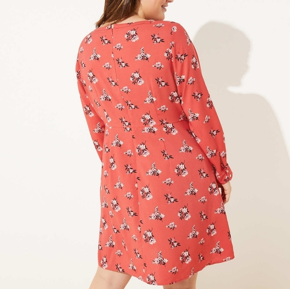 Loft Plus Floral Pleated Cuff Flare Dress - Picture 2 of 3